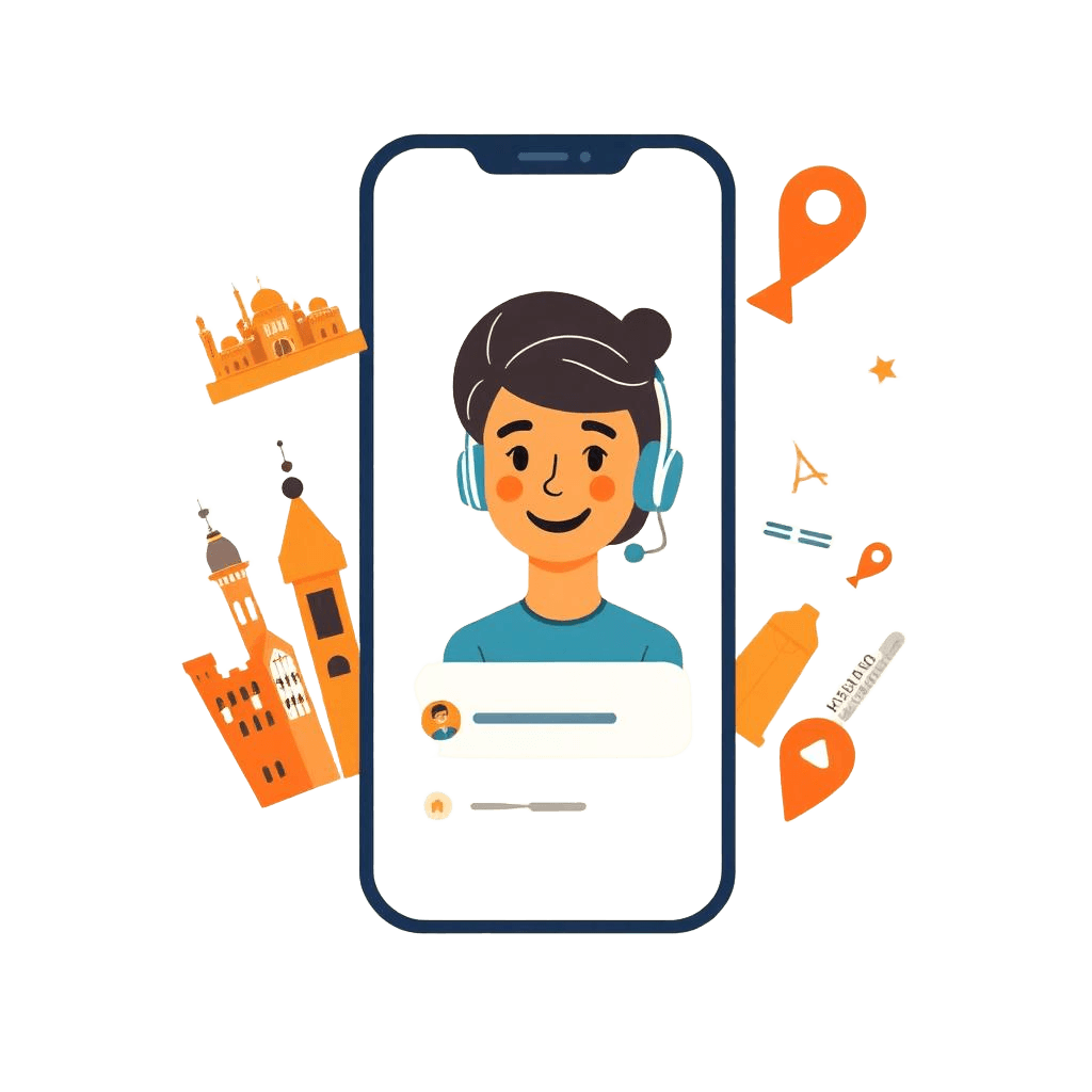 Ilustración del Concierge AI ayudando con recomendaciones de viaje